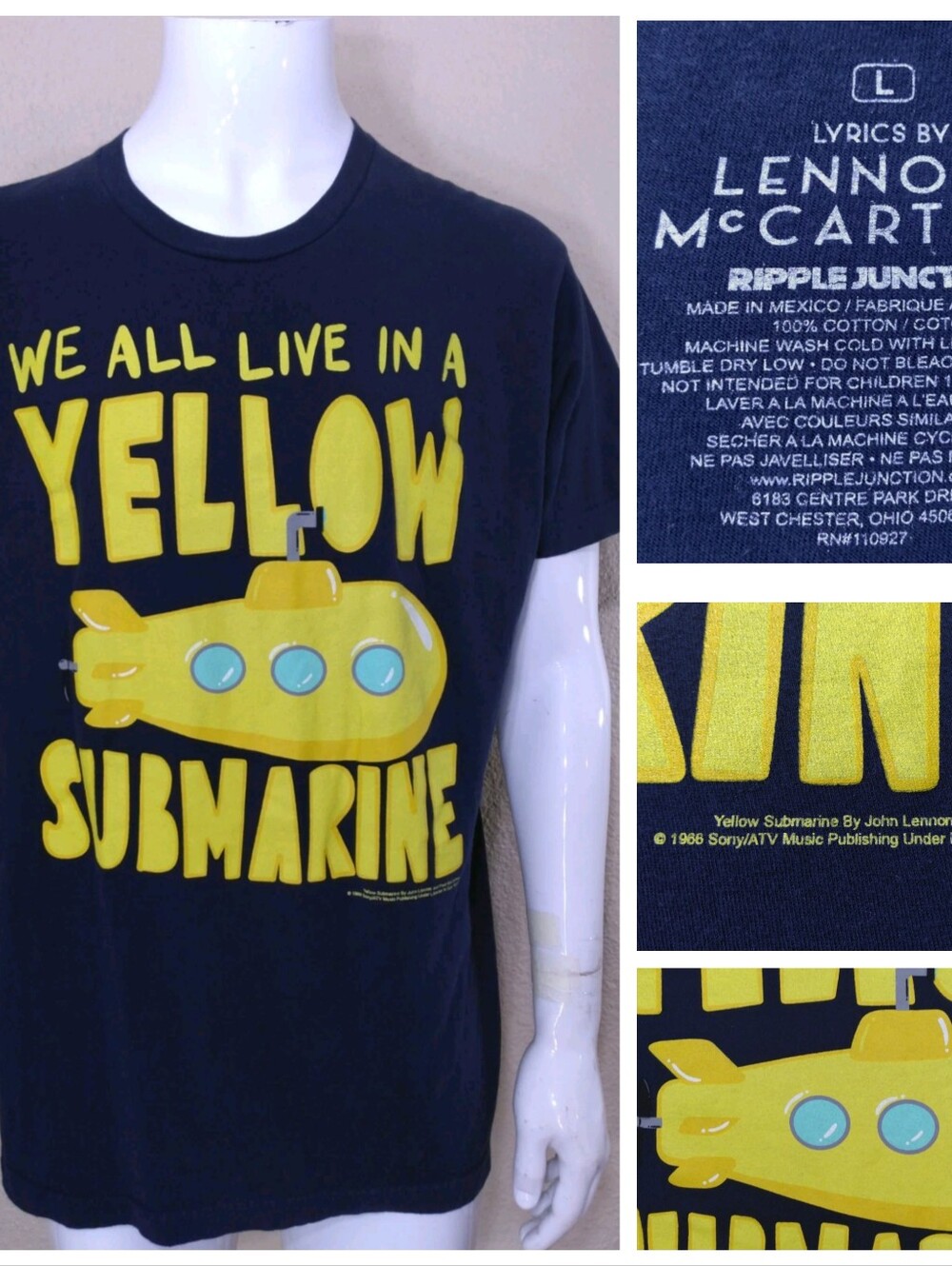 THE BEATLES Ripple Junction YELLOW SUBMARINE T Shirt LARGE Cartoon GRAPHIC TEE